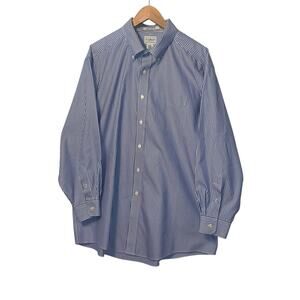 Vintage  L.L. Bean Wrinkle Resistant Blue Striped Cotton Button-Up Shirt XL